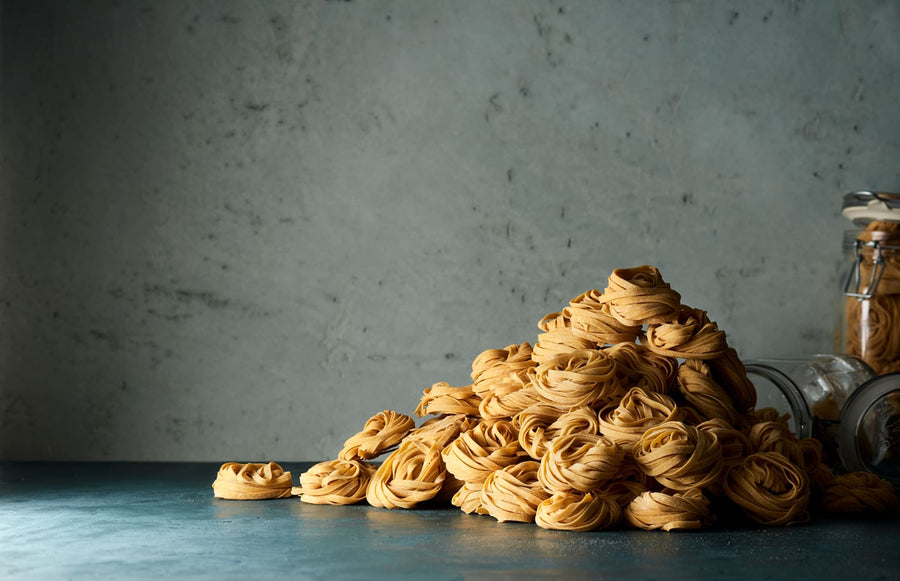 Stack of Nooey low-carb fettunooey pasta nests